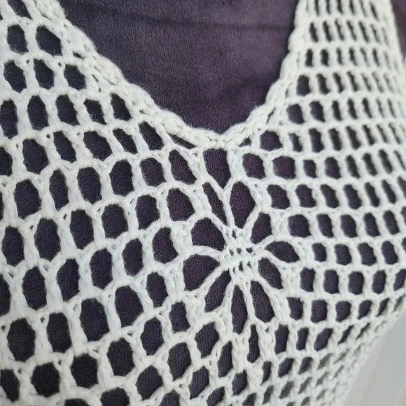 White Cotton Blend Crochet Fishnet Fringe Sleeveless Sweater Top Sweater Sz S/M - Picture 2 of 10